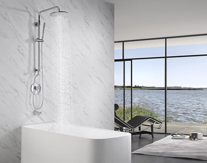 SUMERAIN Retrofit Rain Shower Heads System, Chrome Finish | Brass, 9 Inches Shower Head, 2.5GPM, Easy DIY Installation for Remodel, Adjustable Slide Bar