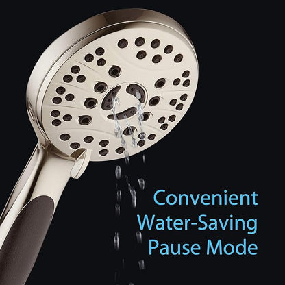 High Pressure 6-setting Luxury Handheld Shower Head – 6 Foot Stainless Steel Hose – Anti Clog Jets – Anti Slip Grip – All Brushed Nickel Finish – Top US Brand – Includes Extra Wall Bracket