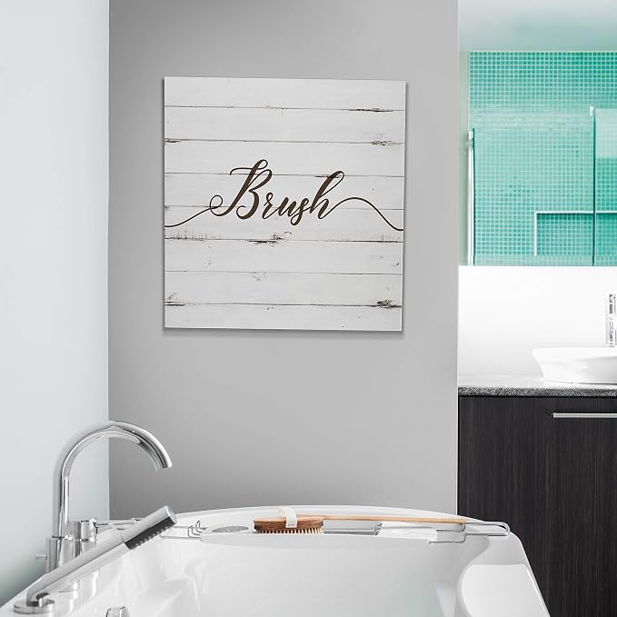 Renditions Gallery Rustic Brush Sign Bathroom Décor Gallery Wrapped Canvas Wall Art, 16x16,