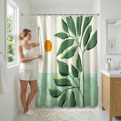 Americanflat 71x74 Boho Shower Curtain - Water-Resistant Long Shower Curtain with Durable Metal Grommets and 12 Hooks - 100% Polyester - Ivory, Burnt Orange and Green Bathroom Curtains