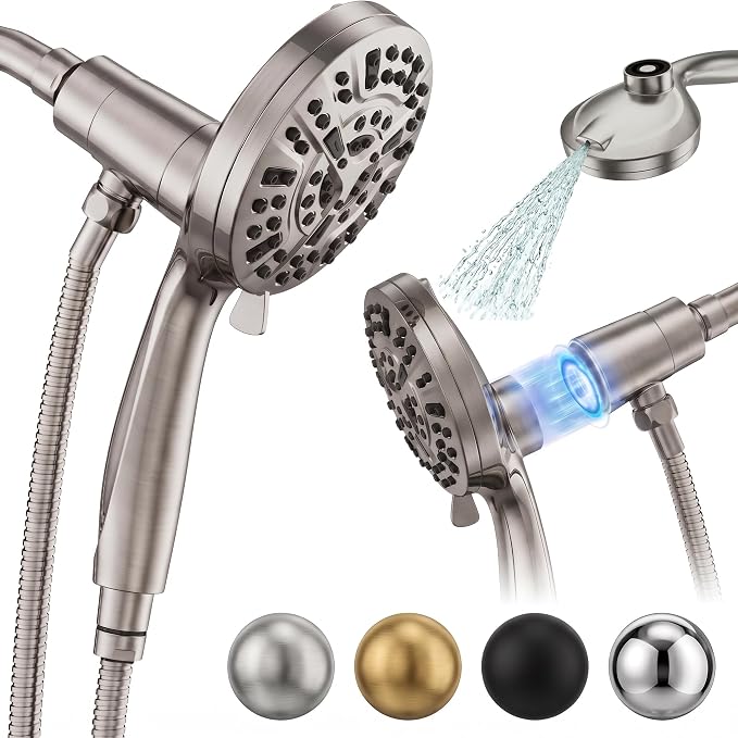 Superior Handheld Shower Head with Magnetic Docking System | 10-Function High Pressure Detachable Shower Head, 5-inch Shower head with 60 Inch Hose, Remote Dock, Brushed Nickel