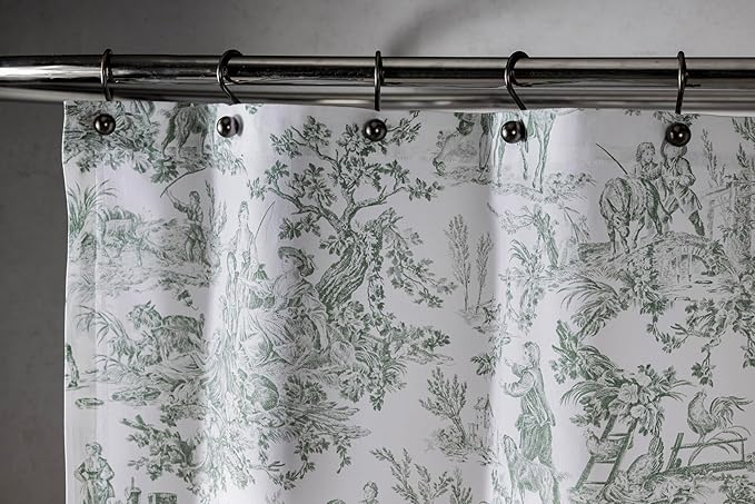 Maison d' Hermine Shower Curtain 100% Cotton One Panel 70"x72" Washable Fabric Shower Curtains for Bathroom, Easy Hanging with 12 Button Holes - Spa Easter Gifts (The Miller - Antique Green)