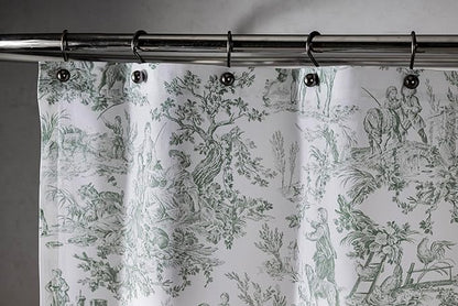 Maison d' Hermine Shower Curtain 100% Cotton One Panel 70"x72" Washable Fabric Shower Curtains for Bathroom, Easy Hanging with 12 Button Holes - Spa Easter Gifts (The Miller - Antique Green)