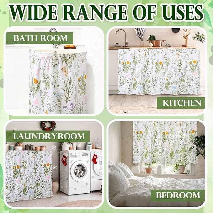 Hahafelt Self-Adhesive Sink Skirt, 55"x32" Waterproof Fabric Under Sink Cover with Diamond Stitch, Hide Pipes & Storage for Bathroom, Kitchen, Laundry Room, Rental Home Decor(Pastoral)