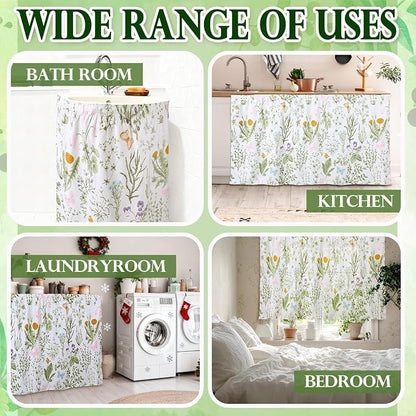 Hahafelt Self-Adhesive Sink Skirt, 55"x32" Waterproof Fabric Under Sink Cover with Diamond Stitch, Hide Pipes & Storage for Bathroom, Kitchen, Laundry Room, Rental Home Decor(Pastoral)