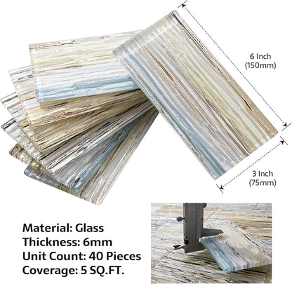 Glass Subway Tile, 3x6 Inch Glass Tile for Kitchen Backsplash Bathroom Shower Wall Sunshine Beach (40 Pcs 5 sq.ft)