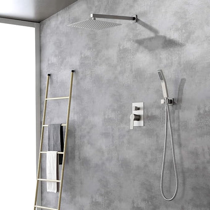 SHAMANDA Bathroom Rain Shower System, 12 Inch Luxuly Shower Head and Handheld Shower Faucet Combo Set Brushed Nickel(Including Rough-In Valve Body and Trim), Wall Mount, L7001-2