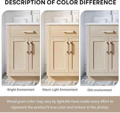 60-Inch Bathroom Vanity with Double Sinks W/ 4 Doors & 4 Drawers & 2 Flip Drawers, Oak Vanity W/Brushed Nickel Handles