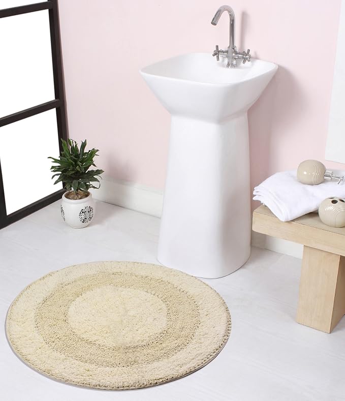 Home Weavers Radiant Collection 100% Cotton Bathroom Rugs Set, Bathroom Décor, Washable Rug, Extra Soft and Absorbent Bath Rug, Kitchen Mat, Bath Mat Set, Bath Floor Mat Non Slip, 30" Round, Ivory