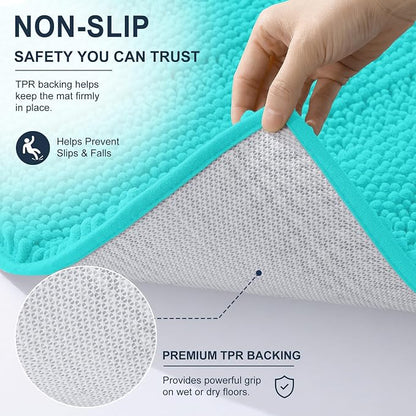 Smiry Thick Chenille Bathroom Runner Rugs 47x17, Absorbent Bath Mat, Teal | Quick‑Dry & Machine Washable, Non‑Slip Bath Carpet, Soft Striped Bath Rugs for Tub & Shower, Modern Home Decor Accessories