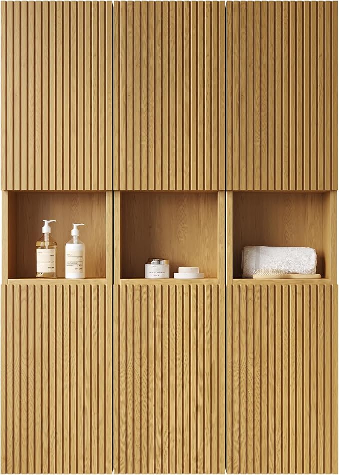 KEIKI Bathroom Wall Cabinet with Soft-Close Doors & Open Shelf, Golden Oak | Premium Wood Medicine Cabinet, Floating Storage Cabinet for Bathroom Kitchen Laundry Room
