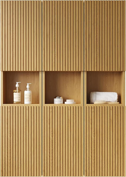 KEIKI Bathroom Wall Cabinet with Soft-Close Doors & Open Shelf, Golden Oak | Premium Wood Medicine Cabinet, Floating Storage Cabinet for Bathroom Kitchen Laundry Room