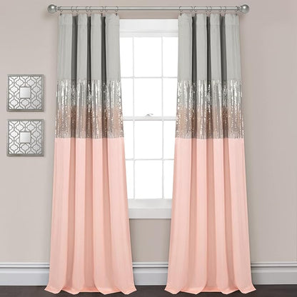 Lush Decor Night Sky 100% Blackout Window Curtain Panel Single 42"W x 84"L, Gray & Blush - Blackout Curtains For Bedroom - Sequin Curtains - Glam Decor