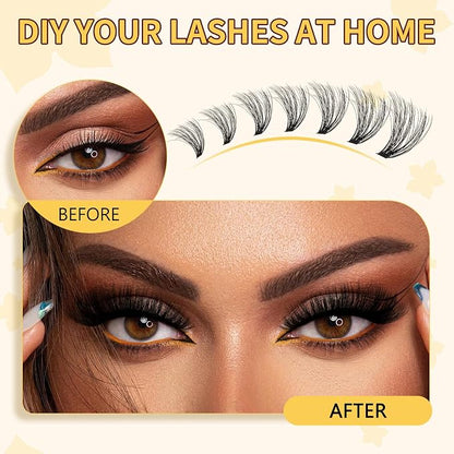 QUEWEL Lash Clusters Kit, 280Pcs 70D+90D 3D Lash Cluster Eyelash Extensions | 10-18mm Lash Clusters Kit with Lash Bond and Seal and Lashes Tweezers Easy DIY at Home (70+90D 3D Kit)
