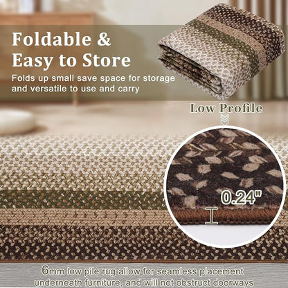 Imitation Braided Collection-Print Washable Area Rug 5x7 Rug for Living Room Modern Area Rug for Bedroom Aesthetic Non Slip Throw Rugs Low Pile Stain Resistant Carpet for Dining Room