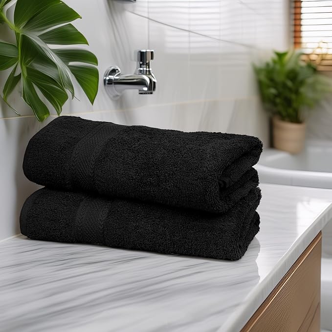 Commercial Bulk Pack of 12 Large Bath Towels – 100% Cotton Terry 24" x 50" – Ideal for Hotels, Salons, Gyms, Spas & Institutional Use – Black