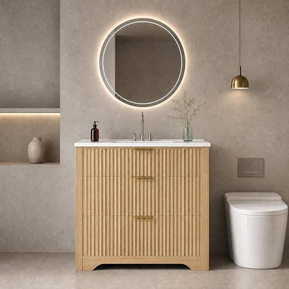 GarveeHome 36 Inch Bathroom Vanity with Sink, Fluted Bathroom Sink Cabinet