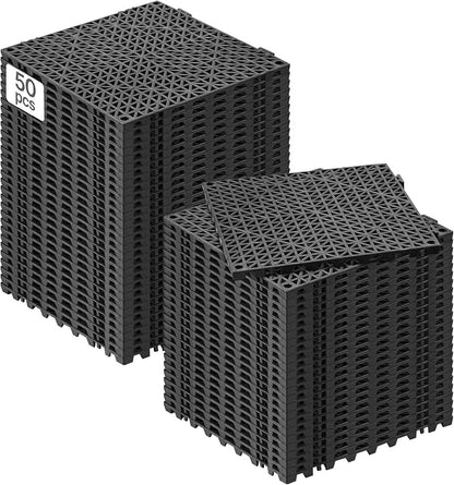 VEVOR Interlocking Tile 50PCS Black, Drainage Tiles 12" x 12" Splicing, Soft PVC Interlocking Drainage Floor Tiles, Non-Slip Drainage Holes for Restroom, Bathroom, Kitchen, Pool, Wet Areas | for Restroom Bathroom Kitchen Swimming Pools Wet Areas, 0.6-I...