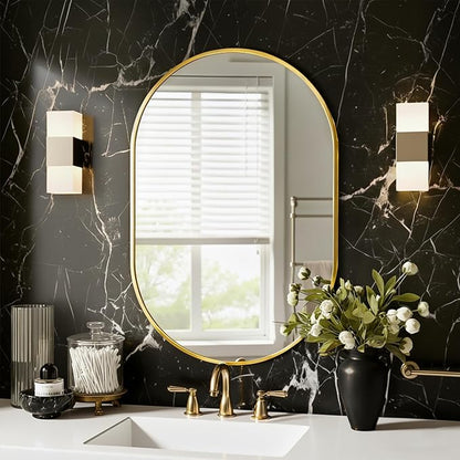 Oval Bathroom Mirror for Wall, 20"x30" Gold Bathroom Vanity Mirror | HD Shatterproof Glass, Metal Framed, Oval Vanity Mirrors for Bathroom, Bedroom, Living Room, Entryway, Horizontal or Vertical