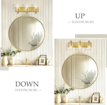 Emliviar 3-Light Vanity Lights for Bathroom, Brushed Gold Bathroom Light with Clear Glass Shade, YCE237B-3W BG