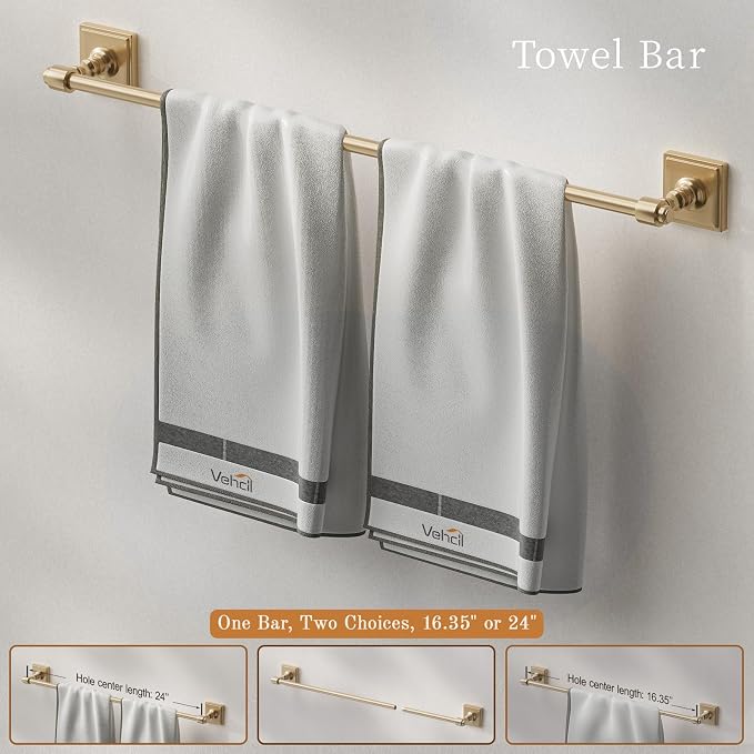 Champagne Bronze Bathroom Accessories Set, 5 Piece Bathroom Towel Holder Set, SUS304 Stainless Steel 24" Towel Bar, Towel Rack Set for Bathroom, Bathroom Hardware Set Wall Mounted