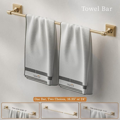 Champagne Bronze Bathroom Accessories Set, 5 Piece Bathroom Towel Holder Set, SUS304 Stainless Steel 24" Towel Bar, Towel Rack Set for Bathroom, Bathroom Hardware Set Wall Mounted