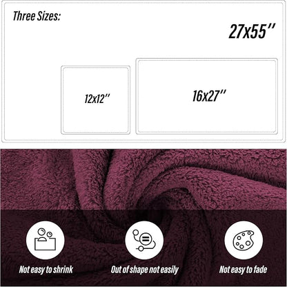MOONQUEEN Ultra Soft Microfiber Coral Velvet Towel Set - Quick Drying, 2 Bath Towels, 2 Hand Towels, 2 Washcloths - Burgundy, 6 Pcs