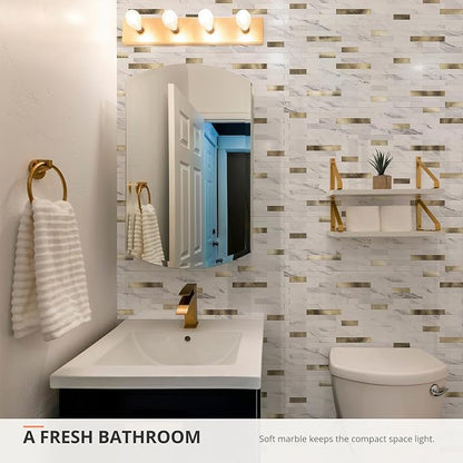 StyloVue 20 Sheets Peel and Stick Backsplash for Kitchen, Sparkle White Marble Look with Gold Metal, Glossy Finish, Stick on Tile for Kitchen Backsplash, RV, Fireplace