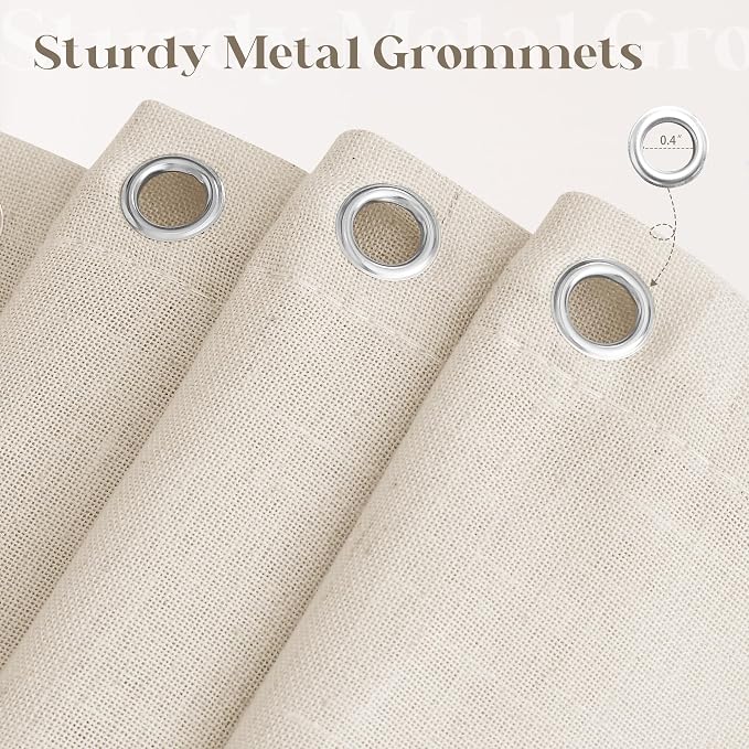 Beige Linen Shower Curtain for Bathroom Water Repellent 72x72 Inch | Neutral Shower Curtains Flax Textured Bath Decor Drapes Boho Farmhouse Rustic Shabby Chic Country Tan Beige with Hooks
