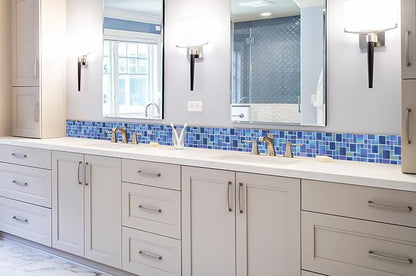 Blue Glass Mosaic Tiles French Pattern Square Mosaics Sheets Iridescent Cobalt Blue Crystal Glass Ceramic Accent Wall Tile for Swimming Pool Kitchen Bathroom Backsplash (5 Square Feet)