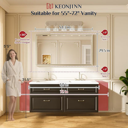 Keonjinn 55" x 30" Black Bathroom Vanity Mirror, Aluminum Alloy Frame | Safe Tempered Glass with Beveled Edge, Secure French Cleat, Rectangle Wall Mirror for Over Sink, Hallway, Living Room Decor