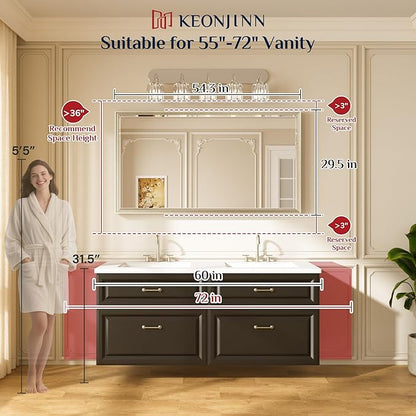 Keonjinn 55" x 30" Brushed Nickel Bathroom Mirrors for Over Sink, Aluminum | Tempered Glass Beveled Edge, Scratch Resistant Metal Frame, French Cleat, Silver Bathroom Vanity Mirror(Vertical/Horizontal)