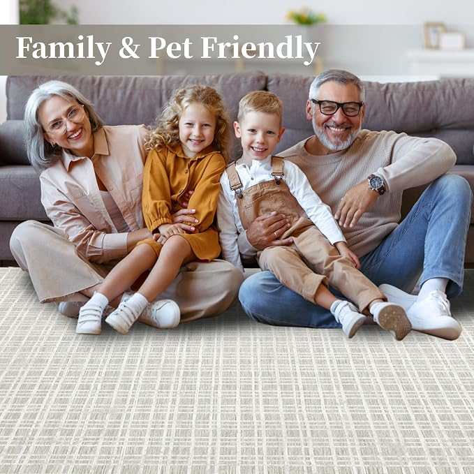 Washable Area Rugs 10x13 Rug for Living Room Modern Grey Rug Plaid Large Area Rug for Bedroom Decor Rustic Non Slip Throw Rugs Low Pile Stain Resistant Carpet for Office Dining Room 10'x13'