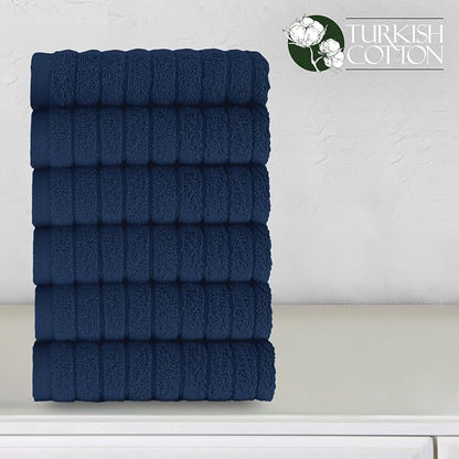 Elegant Comfort 100% Turkish Cotton Corduroy Ribbed Luxury Washcloths 6 Pack Soft 13 x 13 Inch - Higly Absorbent, Durable, Quick Dry, Spa Premium Hotel Quality for Bathroom or Travel, Navy