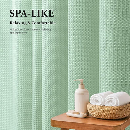 Waffle Shower Curtain 256 GSM Heavy Duty Fabric 72" x72 Mint Green | Thick Textured Cloth, Weighted Hem, Water Repellent Washable, Hotel Luxury Polyester Shower Curtain Set for Bathroom 12 Hooks