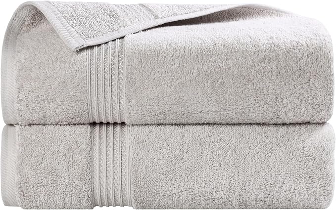 SUPERIOR Egyptian Cotton Bath Towel Set, Home Bathroom Towels, Master, Guest Bath, Decor Essentials, Quick Dry, Absorbent, Large Body Towels, Spa, Hotel, Resort, Adult, Kids, Set of 2, Silver