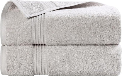 SUPERIOR Egyptian Cotton Bath Towel Set, Home Bathroom Towels, Master, Guest Bath, Decor Essentials, Quick Dry, Absorbent, Large Body Towels, Spa, Hotel, Resort, Adult, Kids, Set of 2, Silver
