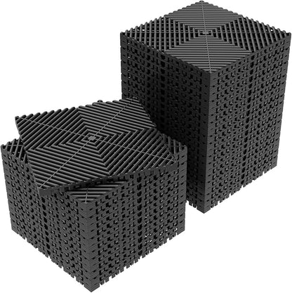 Jocoevol 36-Pcs Interlocking Tile, 12" x 12" Indoor/Outdoor Self-Drainage Interlocking Floor Tiles, Non-Slip Heavy-Duty Polypropylene Splicing Flooring Tile for Garage Patio Pool Bathroom, Black