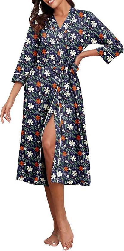 PrinStory Womens Robe Long Knit Bathrobe Lightweight Soft Robes Ladies Bath Robe