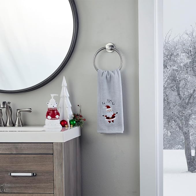 SKL Home Christmas Santa Hand Towel Set-2pc, 100% Cotton, Gray | Soft, embroidered velour. Great for the bathroom, kitchen or bar & holiday gifting.