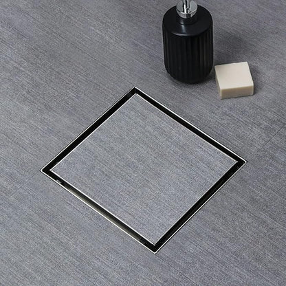 SaniteModar Shower Drain 4 inch Brushed with 2 in1 Tile Insert Cover | 304 Stainless Steel Brushed Square Shower Drain with Hair Catcher and Threaded Adapter
