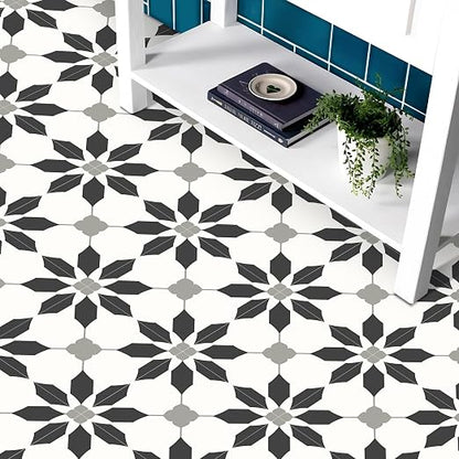 MORCART 40PCS 7.87" x 7.87" Peel and Stick Floor Tile, Black | Self-Adhesive DIY Vinyl Flooring, Removable and Waterproof Tile Sticker for Bathroom, Kitchen, Wall, Bedroom, Stairs