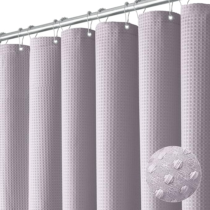 Extra Long Waffle Shower Curtain 256 GSM Fabric 72x96 Lavender | 96 Inch Tall, Thick Cloth, Weighted Hem, Water Repellent, Hotel Luxury Polyester Shower Curtain Set for Bathroom 12 Hooks