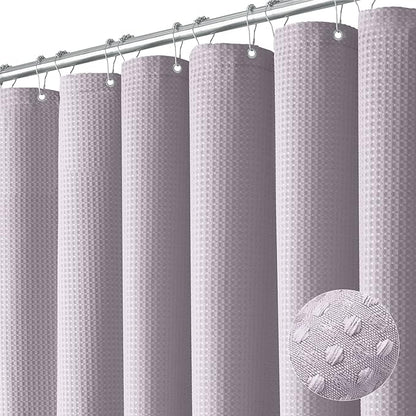 Extra Long Waffle Shower Curtain 256 GSM Fabric 72"x84" Lavender | 84 Inch Long, Thick Cloth, Weighted Hem, Water Repellent, Tall Hotel Luxury Polyester Shower Curtains for Bathroom 12 Hooks