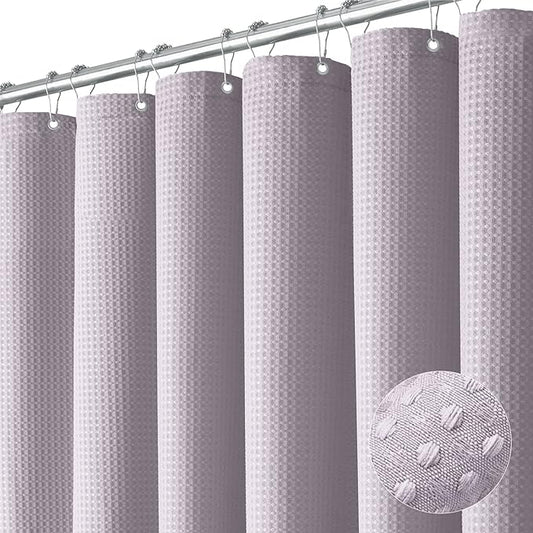 Extra Long Waffle Shower Curtain 256 GSM Fabric 72"x84" Lavender | 84 Inch Long, Thick Cloth, Weighted Hem, Water Repellent, Tall Hotel Luxury Polyester Shower Curtains for Bathroom 12 Hooks