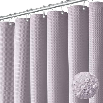 Waffle Shower Curtain 256 GSM Heavy Duty Fabric 72"x72" Lavender | Thick Textured Cloth, Weighted Hem, Water Repellent Washable, Hotel Luxury Polyester Shower Curtain Set for Bathroom 12 Hooks