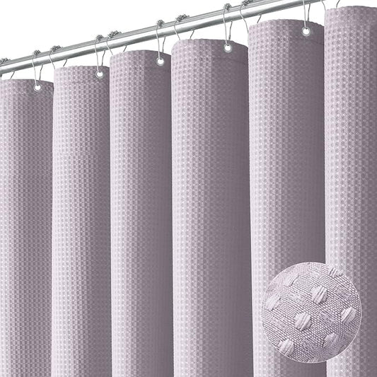 Stall Waffle Shower Curtain 256 GSM Heavy Fabric 36x72 Lavender | Narrow Half Size, Thick Cloth, Weighted Hem, Water Repellent, Hotel Luxury Polyester Shower Curtain Set for Bathroom 6 Hooks