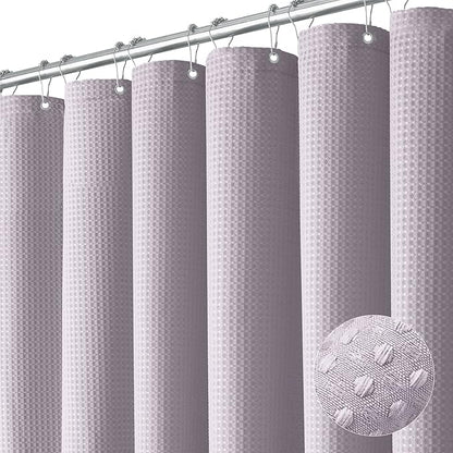 Long Waffle Shower Curtain 256 GSM Heavy Fabric 72x78 Lavender | 78 Inch Long, Thick Cloth, Weighted Hem, Water Repellent, Tall Hotel Luxury Polyester Shower Curtains for Bathroom 12 Hooks