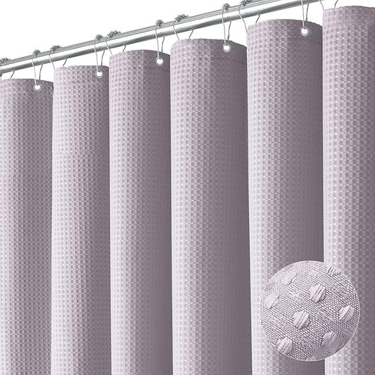 Long Waffle Shower Curtain 256 GSM Heavy Fabric 72x78 Lavender | 78 Inch Long, Thick Cloth, Weighted Hem, Water Repellent, Tall Hotel Luxury Polyester Shower Curtains for Bathroom 12 Hooks