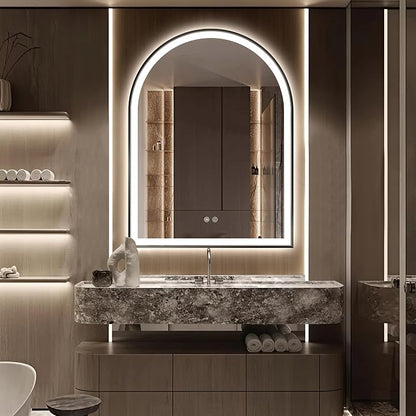 Arched LED Bathroom Mirror, 40"x30" Arch Backlit Vanity Mirror with Lights, Frontlit, Dimmable, 3 Colors, Memory Function, Anti-Fog Smart Mirror, Black Frame, Shatterproof, UL Listed